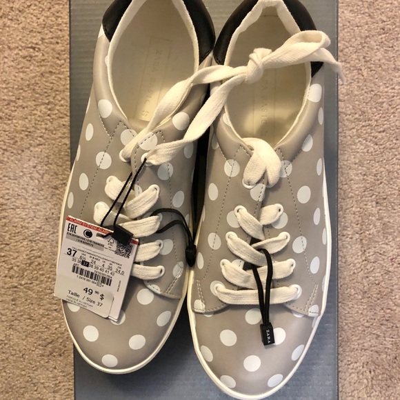 Gray Polka Dot Sneakers Platform Flats - Picture 2 of 2
